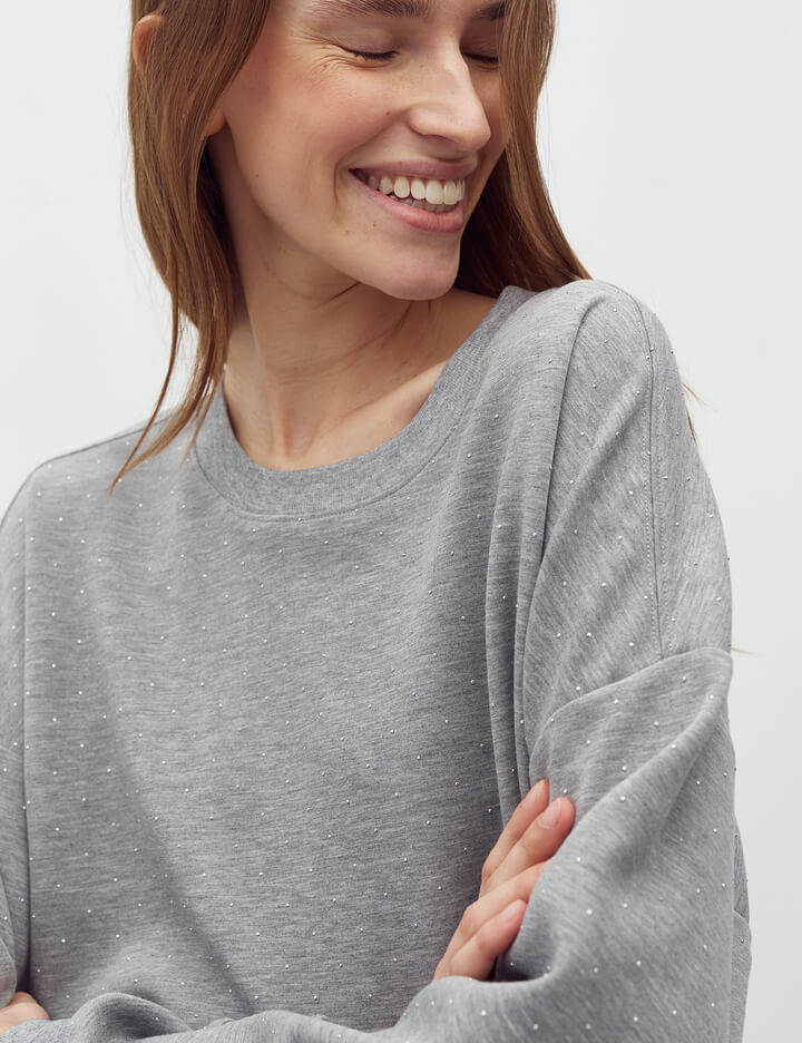 Jersey-Sweatshirt Gilli mit Strasssteinen